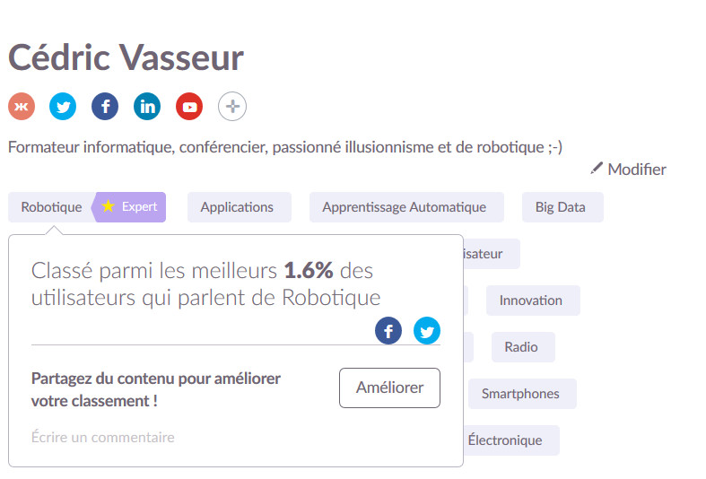 Expert robotique Klout